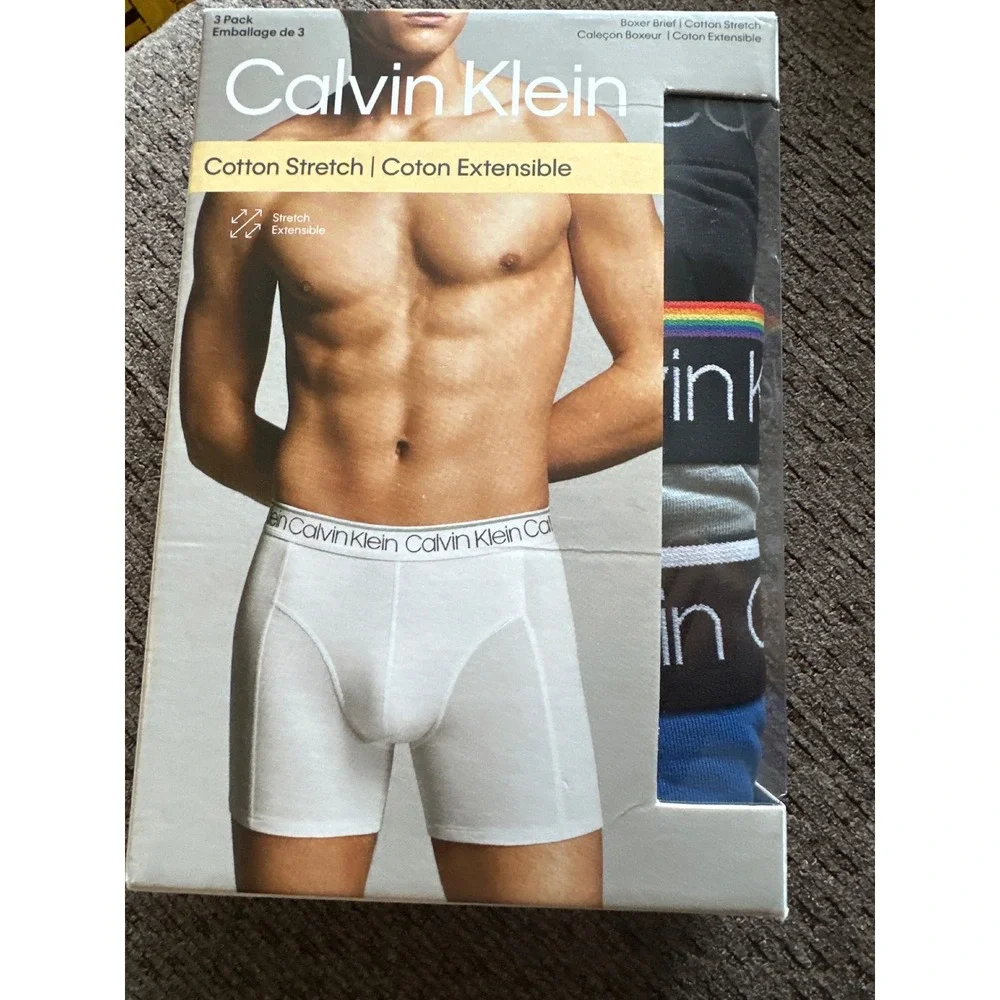 Calvin Klein Mens 3-Pack Cotton Stretch Boxer Briefs Small Blue Grey Black NEW